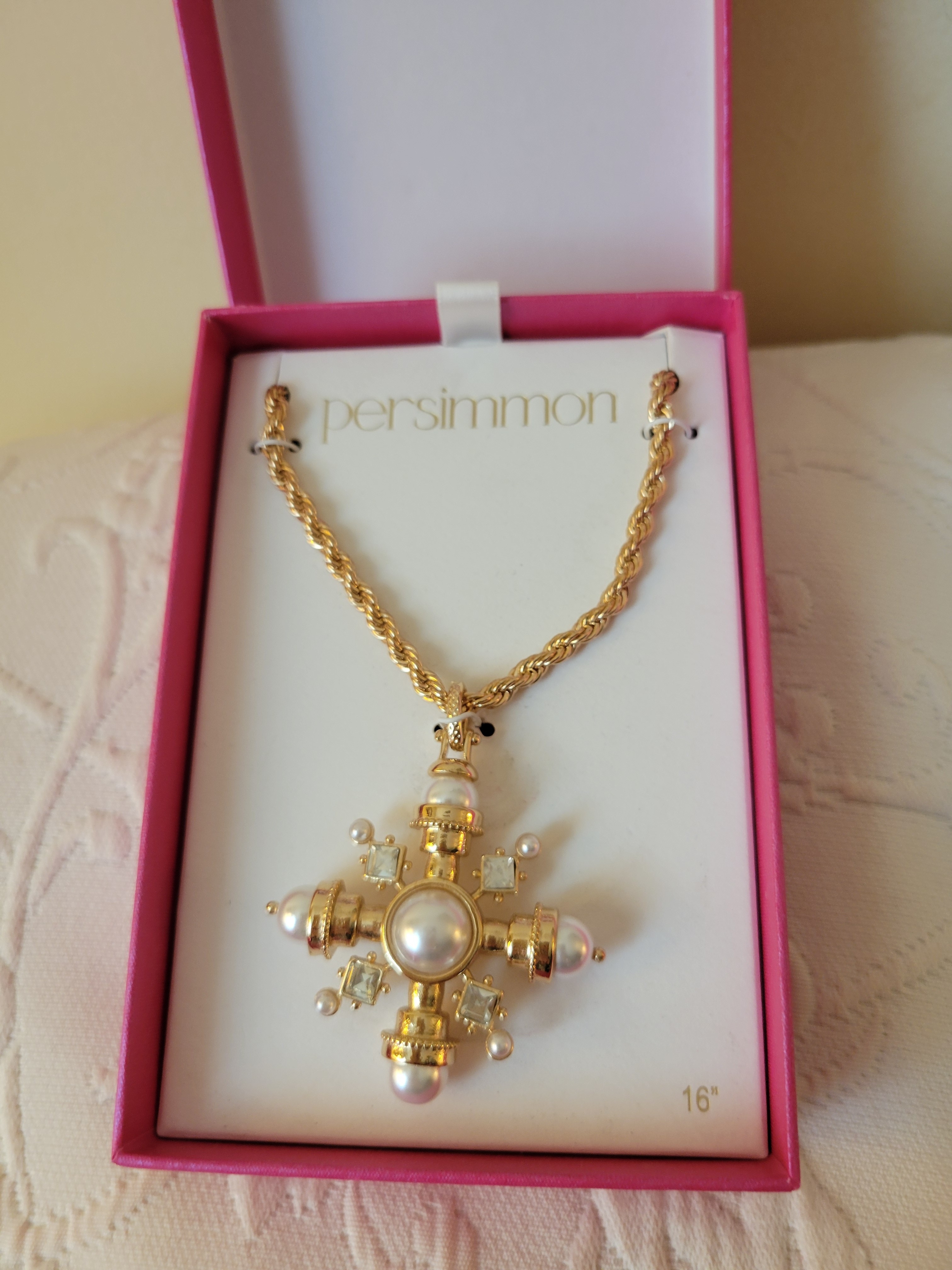Persimmon Gold-Tone Pearl Cross Pendant Necklace